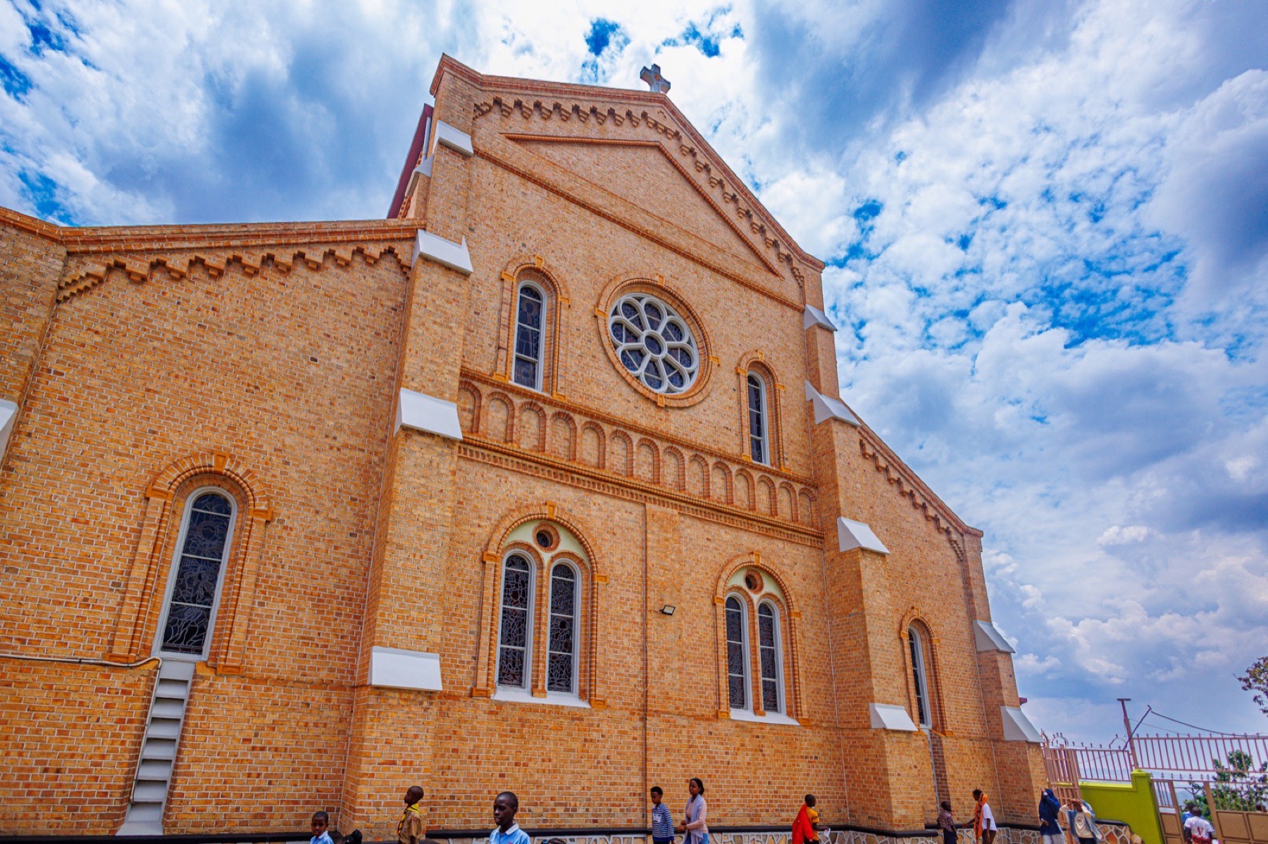 Architectural exterior of a brick church in Kampala